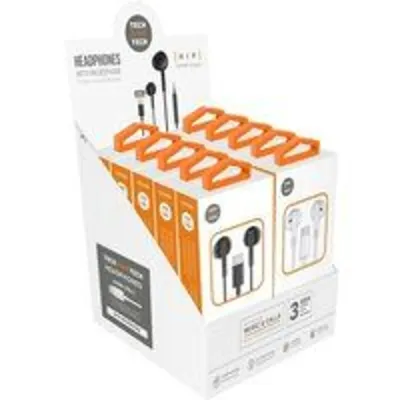 Auricular Tech One Tech EarTECH TEC1303 USB-C Pack 10u (5 Blanco + 5 Negro) Micrófono, Control Volumen, Expositor