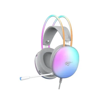Auriculares Havit 6939119064990 con cable para gaming con micrófono boom y retroiluminación blancos