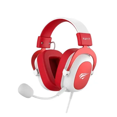 Auriculares Havit 6950676214147 con cable, conectividad jack 3,5 mm, Gaming, micrófono Boom, rojo/blanco