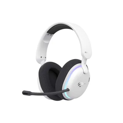 Auriculares Havit Fuxi-H7 inalámbricos y con cable Bluetooth para gaming con cancelación de ruido, micrófono extraíble, retroiluminación, negro y blanco