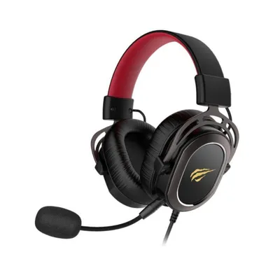 Auriculares Havit H2008D con cable minijack para gaming con micrófono boom negros y rojos