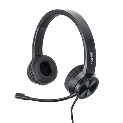 Auriculares Lindy 20439 con cable USB-C para oficina con micrófono y control en línea, negros