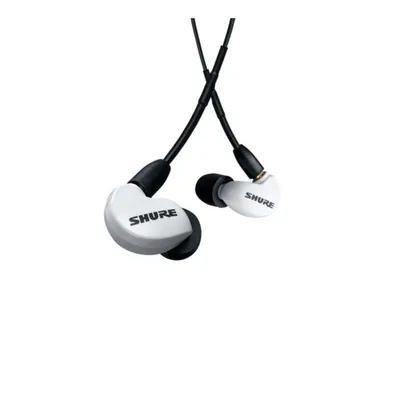 Auriculares Shure AONIC 215 con cable, cancelación activa de ruido, micrófono en línea, uso para llamadas y música, translúcido blanco