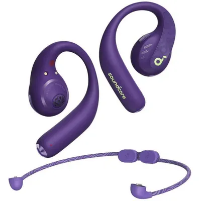 Auriculares Soundcore AeroFit Pro inalámbricos Bluetooth con Cancelación de Ruido, micrófono y control por voz, púrpura