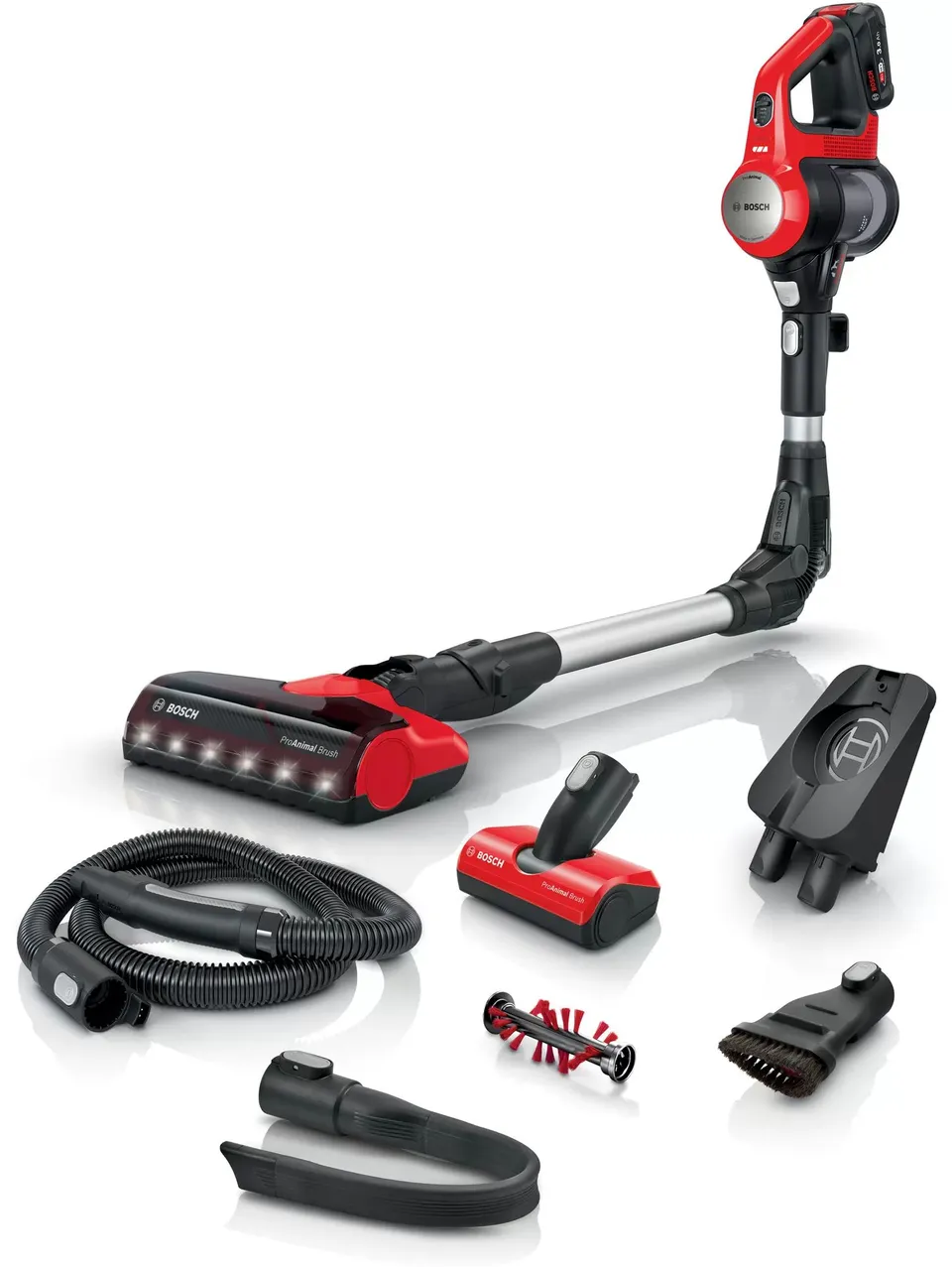 Bosch BBS711ANM aspiradora de pie y escoba eléctrica Aspiradora escoba Batería Secar Sin bolsa 0,3 L Negro, Rojo, Acero inoxidable