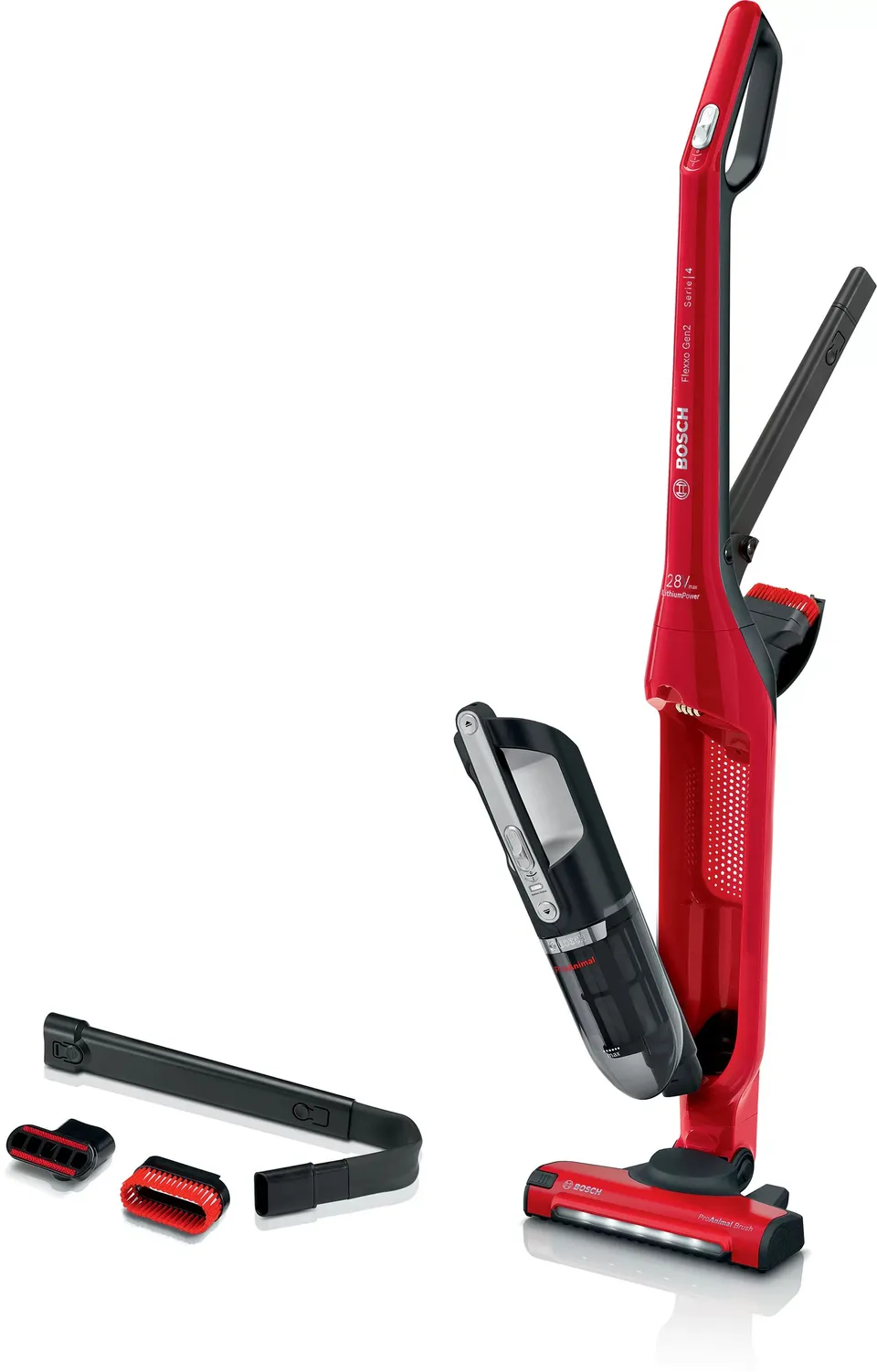 Bosch Serie 4 BBH3ZOO28 aspiradora de pie y escoba eléctrica Aspiradora escoba Batería Secar Sin bolsa 0,4 L Rojo 2,15 Ah