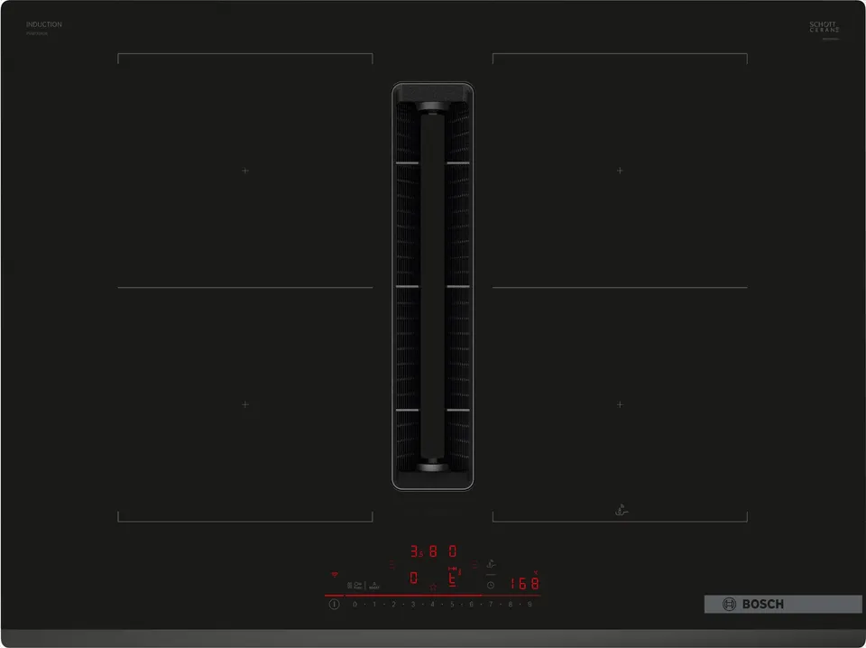 Bosch Serie 6 PVQ731H26E hobs Negro Integrado 71 cm Con placa de inducción 4 zona(s) Campana integrada
