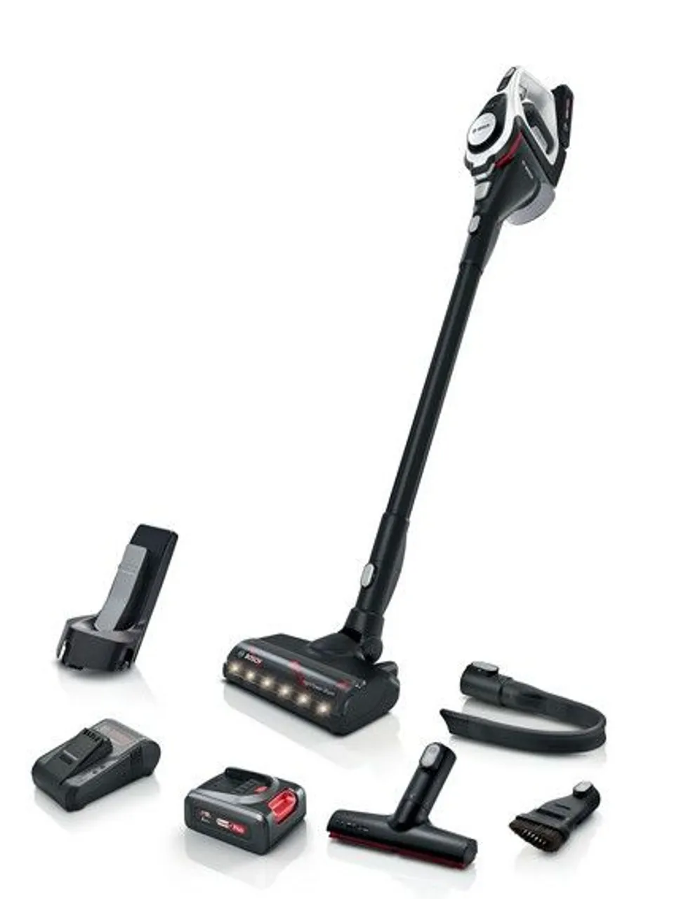 Bosch Serie 8 BSS8224 aspiradora de pie y escoba eléctrica Aspiradora escoba 2 en 1 Batería Secar Sin bolsa Blanco 4 Ah