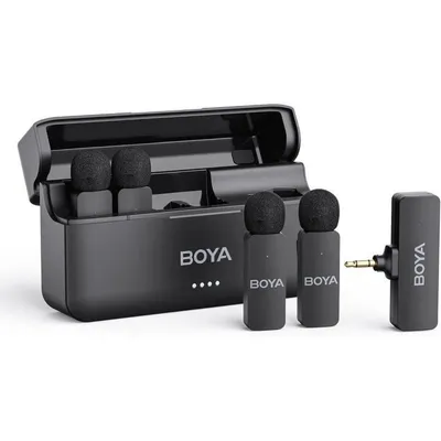 Boya BY-V4 Micrófono Jack 3.5mm 4 Canales 2.4GHz 200m Cancelación de Ruido
