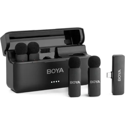 Boya BY-V4U Micrófono Inalámbrico USB-C 4 Canales 2.4GHz Cancelación de Ruido Negra