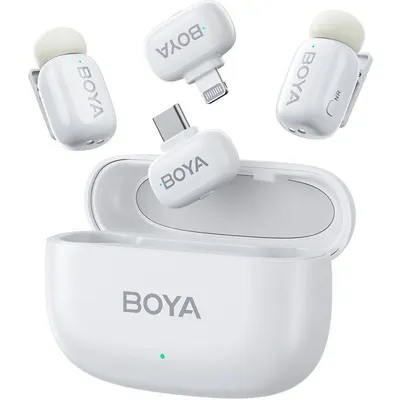 Boya Mini-13 Micrófono Dual 5g 100m 30h Lightning USB-C Estuche Blanco