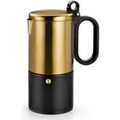 Cafetera Italiana BRA Kaffe 6 tazas acero inoxidable dorado y negro alta resistencia