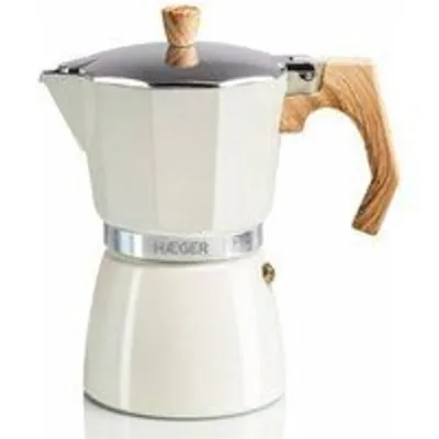 Cafetera Italiana Haeger MOKA Pot 6 Tazas Aluminio Baquelita Beige