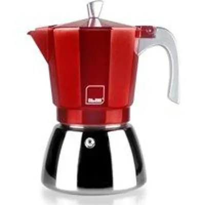 Cafetera Moka Ibili Elba Aluminio Fundido Inox 0,3L roja base 11cm resistente