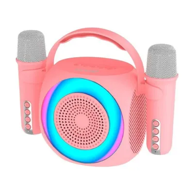 Cool Karaoke Mini 6W Bluetooth Portátil Rosa – 2 Micrófonos
