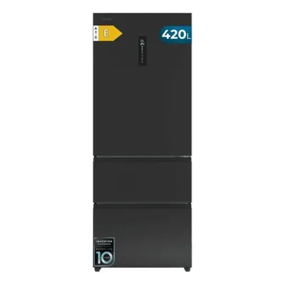 Frigorífico Cuatro Puertas Cecotec Bolero CoolMarket FD 420 Dark E Total No Frost 185 cm 420L E Negro Display LED Inverter