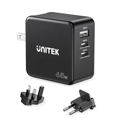Fuente de Alimentación UNITEK 65W GaN Power Delivery Modelo P1117B Carga Rápida Universal