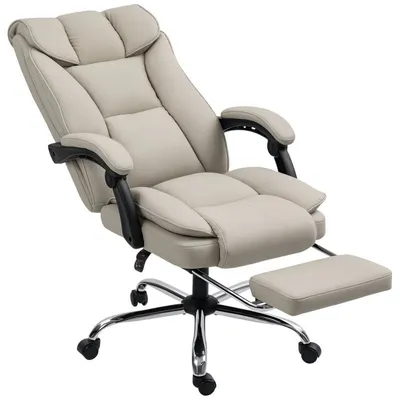 Homcom Silla De Escritorio Con Reposapiés Respaldo Reclinable Y Alto Caqui