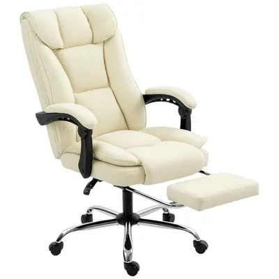 Homcom Silla De Escritorio Con Reposapiés Respaldo Reclinable Y Alto Beige
