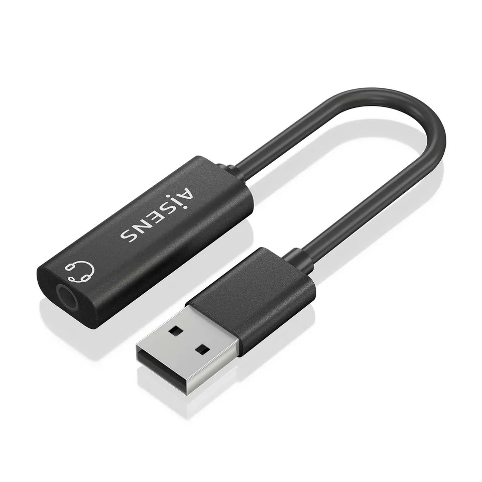 AISENS Conversor USB-A a Jack 3.5 mm 48 kHz Negro 10 cm
