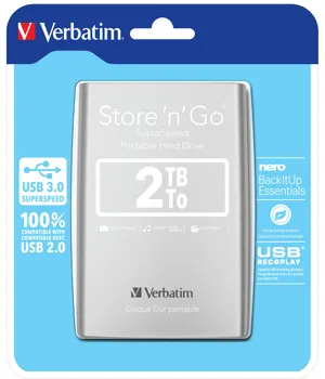 Verbatim Disco Duro Portátil Store 'n' Go USB 3.0 de 2 TB en color Plateado