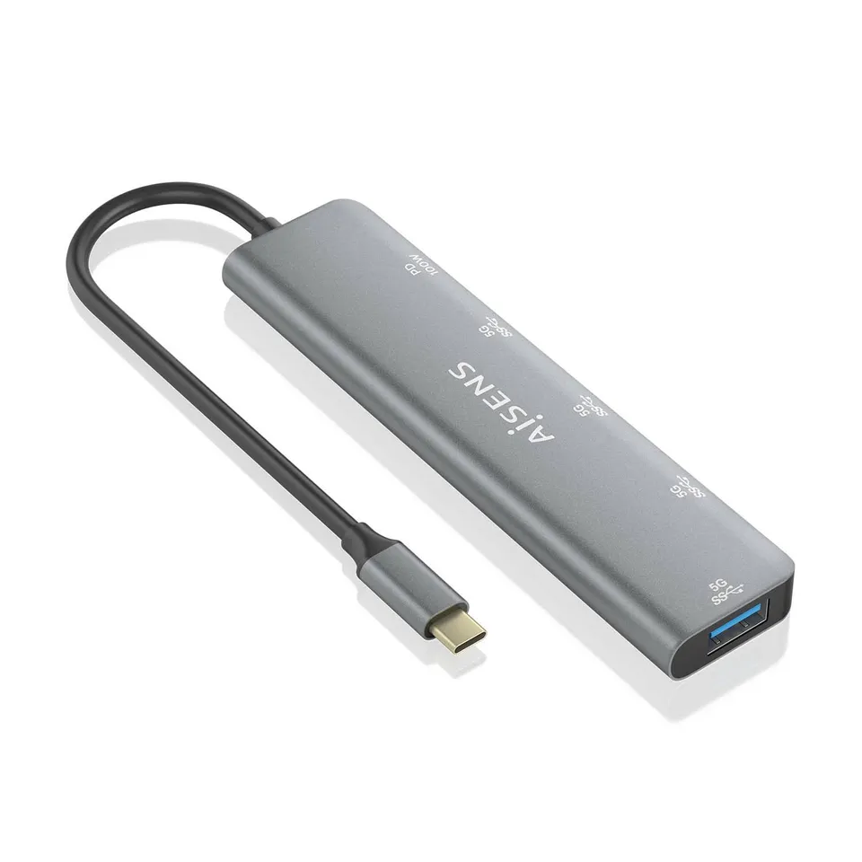 AISENS Hub USB 3.2 Gen1 5G USB-C PD100W Contrôleur Gris 15cm