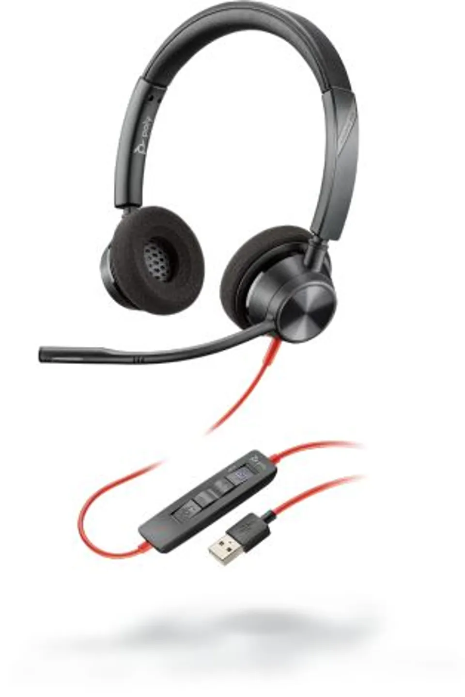 POLY Blackwire 3320 USB-A Diadema Alámbrica Negro/Rojo