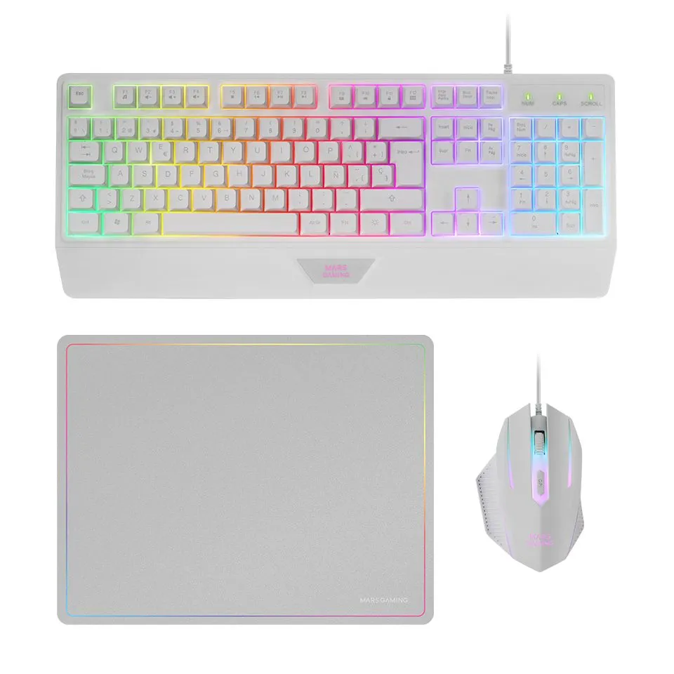 Mars Gaming MCP124 Kit 3en1 Teclado H-Mech RGB Blanco