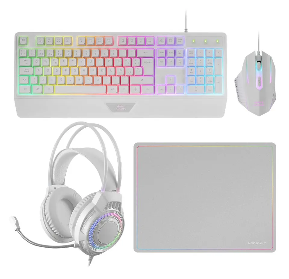 Mars Gaming MCP124PRO Combo 4en1 H-Mech RGB 3200DPI Blanco