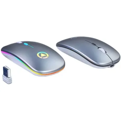 Kinsi A2 Ratón Silencioso RGB Recargable Gris Metalizado