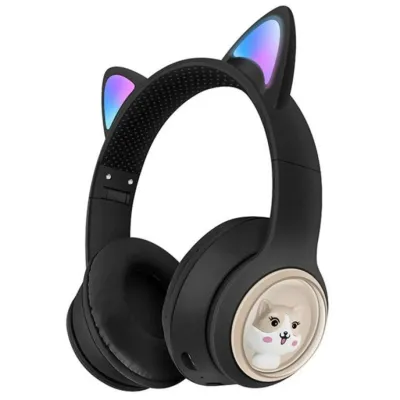 Kinsi AKZ-02 Auriculares Inalámbricos RGB Orejas Gato Negro