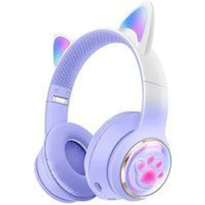 Kinsi AKZ 62 Auriculares Inalámbricos Orejas de Gato RGB Morados