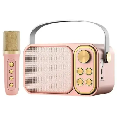 Klack Karaoke Retro Subwoofer Bluetooth 10W Rosa Micrófono