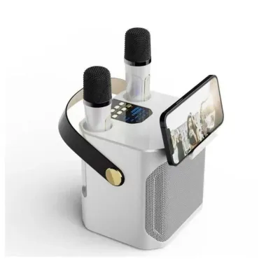 Klack Karaoke Subwoofer 100W Bluetooth 2 Micrófonos Plata