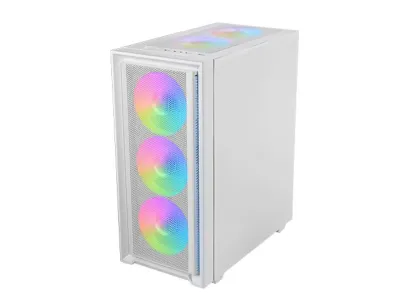 Mars Gaming MC-AIR, Caja Gaming ATX, 4x Ventiladores FRGB Rainbow 120mm, Panel Frontal Mesh, Ventana Lateral Completa Cristal Templado, Semitorre PC Doble Cámara, Soporte Refrigeración Líquida, Blanco