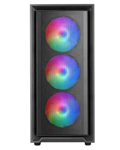 Mars Gaming MC-AIR, Caja Gaming ATX, 4x Ventiladores FRGB Rainbow 120mm, Panel Frontal Mesh, Ventana Lateral Completa Cristal Templado, Semitorre PC Doble Cámara, Soporte Refrigeración Líquida, Negro