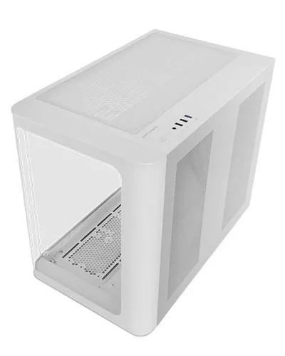 Mars Gaming MC-FUSION, Caja Gaming ATX, Ventana Lateral Completa y Frontal Curvo Cristal Templado Continuo, Semitorre PC Doble Cámara, Soporte Refrigeración Líquida, Espacio Interno Optimizado, Blanco