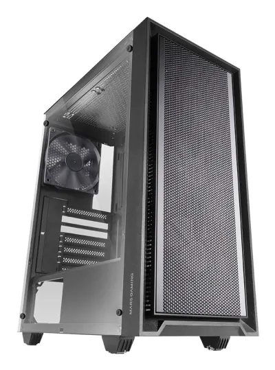 Mars Gaming MC-PMAX, Caja Profesional ATX, 4x Ventiladores FDB 120mm, Panel Frontal Mesh, Ventana Lateral Cristal Templado, Semitorre PC con Diseño Doble Cámara, Soporte Refrigeración Líquida, Negro