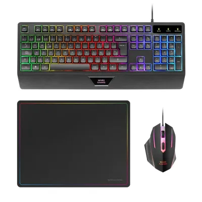 Mars Gaming MCP124 Combo Gaming 3en1 Teclado H-Mech RGB Ratón 3200DPI Switches HUANO Alfombrilla Nanotextil 360x260mm