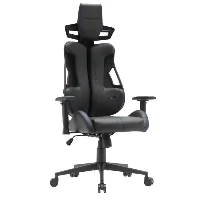 Mars Gaming MGC-ELITE, Silla Gaming Ergonómica, Respaldo Flexible Adaptativo, Reposabrazos Ajustables 2D, Asiento Reclinable, Acabado Cuero PU, Silla de Oficina con Ruedas XL, Pistón Gas Clase 4, Azul