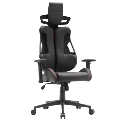 Mars Gaming MGC-ELITE, Silla Gaming Ergonómica, Respaldo Flexible Adaptativo, Reposabrazos Ajustables 2D, Asiento Reclinable, Acabado Cuero PU, Silla de Oficina con Ruedas XL, Pistón Gas Clase 4, Rojo