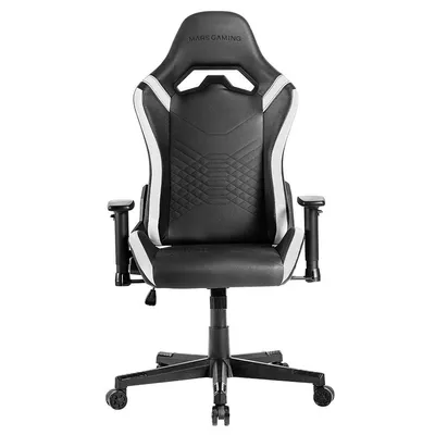 Mars Gaming MGC-PRO, Silla Gaming Profesional, Acabado Cuero PU, Reposabrazos 2D y Respaldo Reclinable 135°, Cojines Lumbar y Cervical Soft-Touch, Ruedas XL y Pistón Gas Clase 4, Blanco