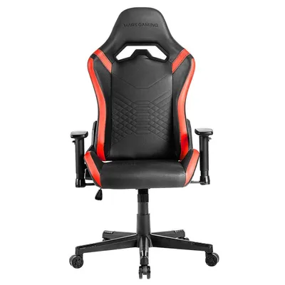 Mars Gaming MGC-PRO, Silla Gaming Profesional, Acabado Cuero PU, Reposabrazos 2D y Respaldo Reclinable 135°, Cojines Lumbar y Cervical Soft-Touch, Ruedas XL y Pistón Gas Clase 4, Rojo