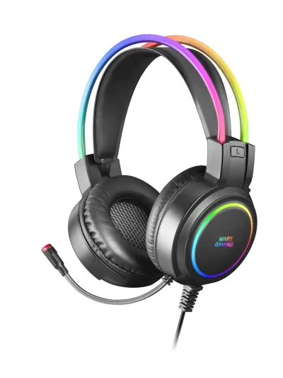 Mars Gaming MHRGB, Auriculares Chroma RGB Flow, Micrófono Profesional, Sonido Espacial, Negro