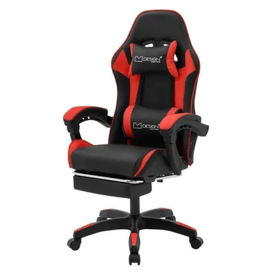 ML Design Silla Gaming Ergonómica Negra y Roja con Reposapiernas, Cojín Lumbar y Cervical, Respaldo Ajustable, 200 kg