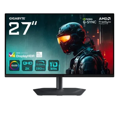 GIGABYTE MO27Q2A Monitor gaming OLED 2K QHD de 27" - 2560 x 1440, 280Hz, 0,03ms, 250 cd/m², FreeSync Premium Pro, DisplayHDR True Black 400, HDMI 2.1, DisplayPort 1.4