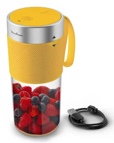 Moulinex Lightmix LM1C0210 licuadora 0,3 L Batidora de vaso portátil Acero inoxidable, Transparente, Amarillo