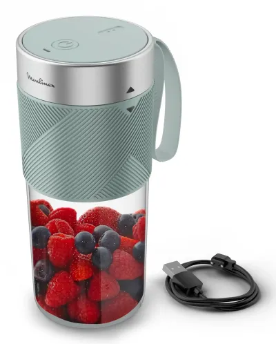 Moulinex Lightmix LM1C0410 licuadora 0,3 L Batidora de vaso portátil Gris, Acero inoxidable, Transparente