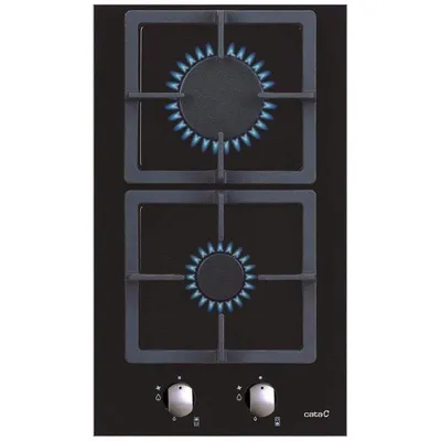Placa de Gas Cata SCI 3002 BK 2 Zonas 30 cm Negra Vidrio Fundido