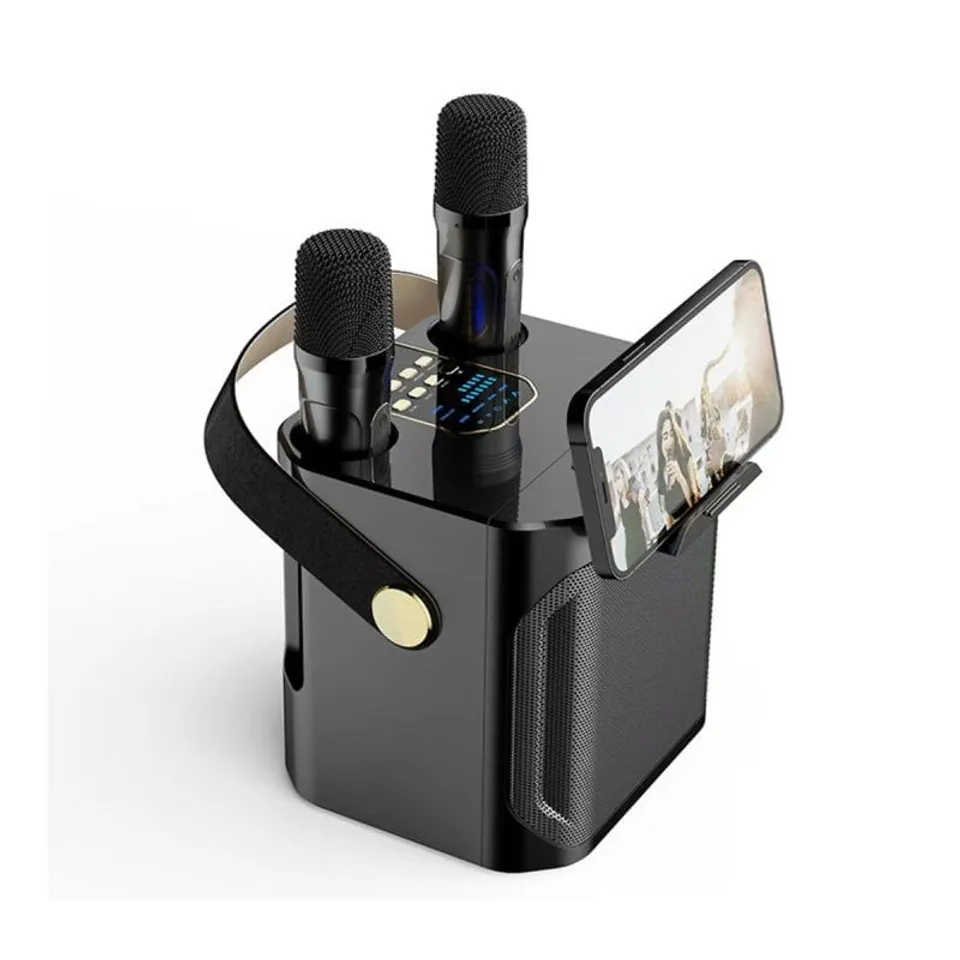 Klack Karaoke Altavoz 100W Bluetooth Doble Micrófono Subwoofer Cambiador de Voz Negro